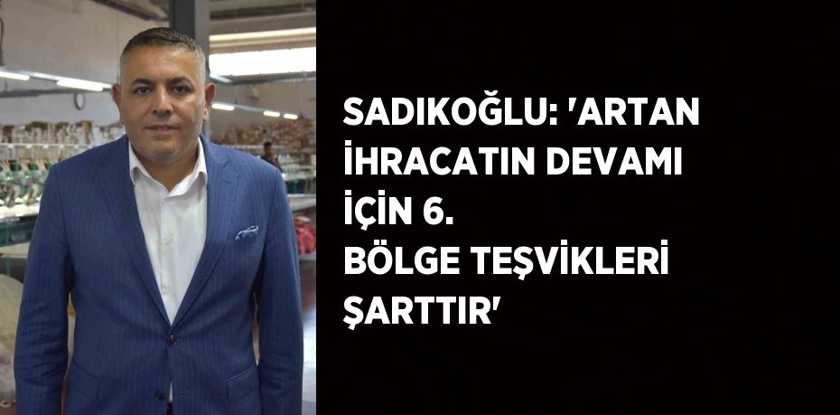 SADIKOĞLU: 'ARTAN İHRACATIN DEVAMI İÇİN 6. BÖLGE TEŞVİKLERİ ŞARTTIR'