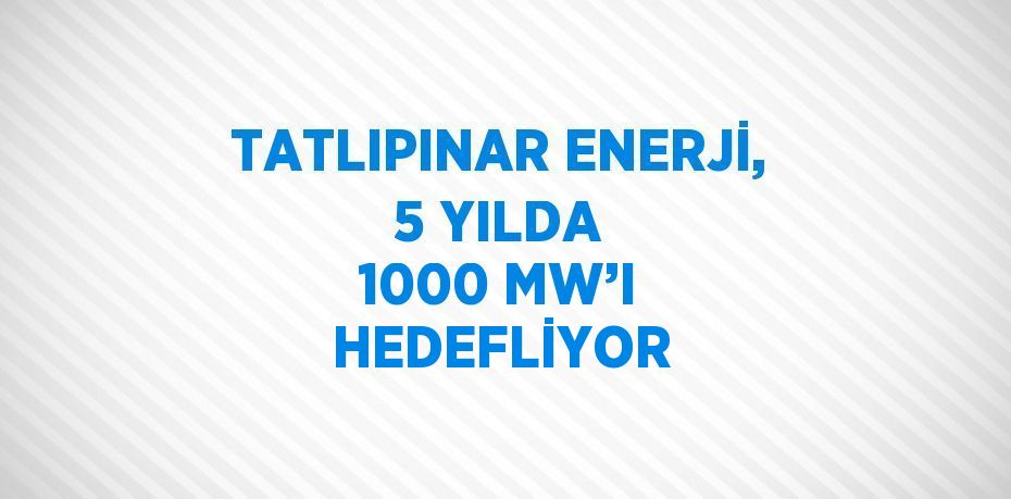 TATLIPINAR ENERJİ, 5 YILDA 1000 MW’I HEDEFLİYOR