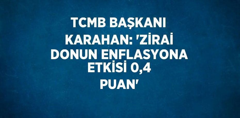 TCMB BAŞKANI KARAHAN: 'ZİRAİ DONUN ENFLASYONA ETKİSİ 0,4 PUAN'