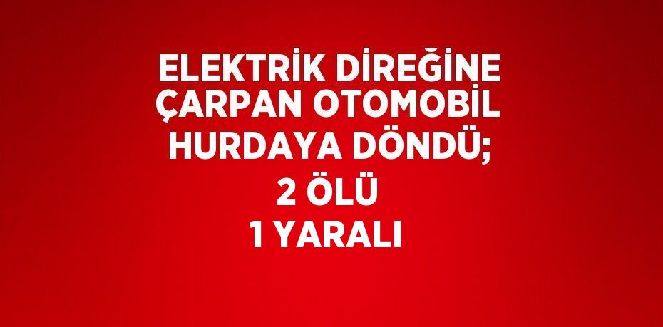 ELEKTRİK DİREĞİNE ÇARPAN OTOMOBİL HURDAYA DÖNDÜ; 2 ÖLÜ 1 YARALI