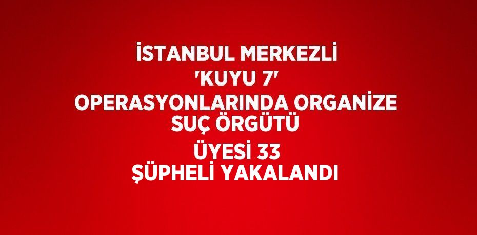 İSTANBUL MERKEZLİ 'KUYU 7' OPERASYONLARINDA ORGANİZE SUÇ ÖRGÜTÜ ÜYESİ 33 ŞÜPHELİ YAKALANDI