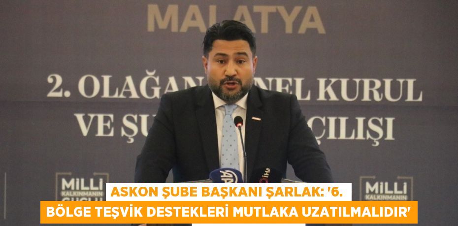 ASKON ŞUBE BAŞKANI ŞARLAK: '6. BÖLGE TEŞVİK DESTEKLERİ MUTLAKA UZATILMALIDIR'