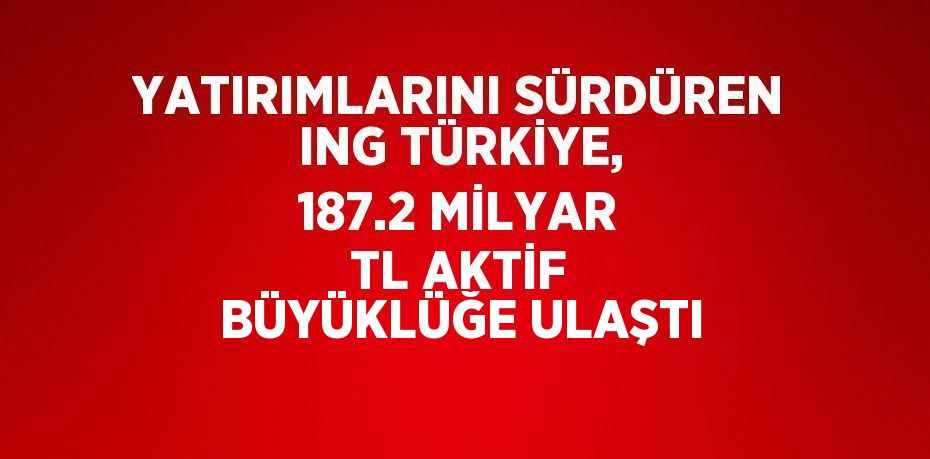 YATIRIMLARINI SÜRDÜREN ING TÜRKİYE, 187.2 MİLYAR TL AKTİF BÜYÜKLÜĞE ULAŞTI