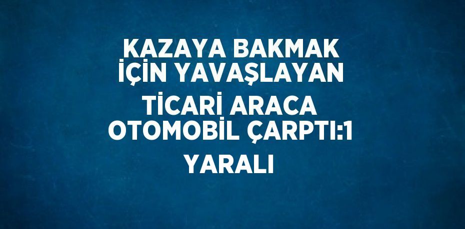 KAZAYA BAKMAK İÇİN YAVAŞLAYAN TİCARİ ARACA OTOMOBİL ÇARPTI:1 YARALI