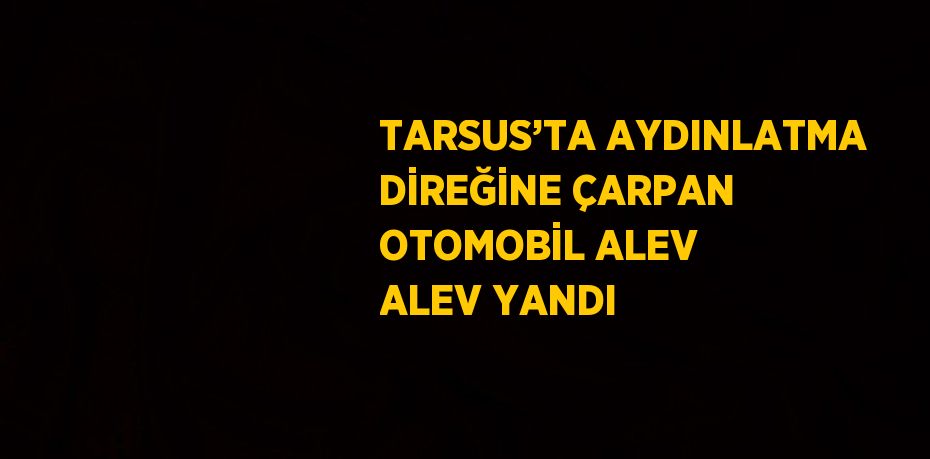 TARSUS’TA AYDINLATMA DİREĞİNE ÇARPAN OTOMOBİL ALEV ALEV YANDI