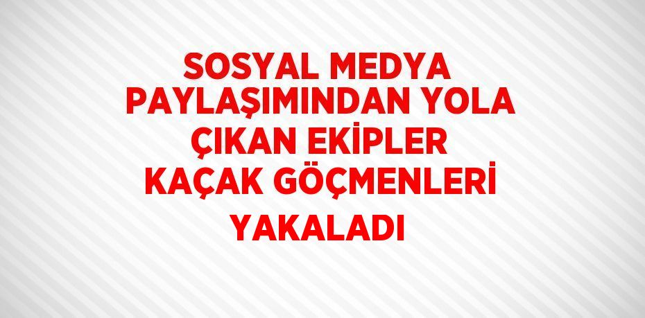 SOSYAL MEDYA PAYLAŞIMINDAN YOLA ÇIKAN EKİPLER KAÇAK GÖÇMENLERİ YAKALADI