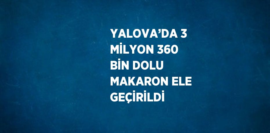 YALOVA’DA 3 MİLYON 360 BİN DOLU MAKARON ELE GEÇİRİLDİ