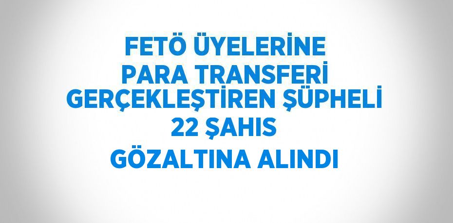 FETÖ ÜYELERİNE PARA TRANSFERİ GERÇEKLEŞTİREN ŞÜPHELİ 22 ŞAHIS GÖZALTINA ALINDI