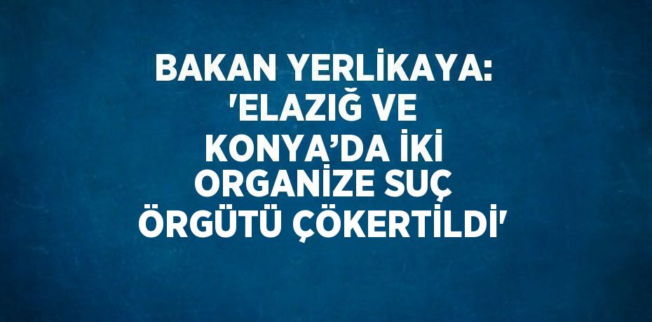 BAKAN YERLİKAYA: 'ELAZIĞ VE KONYA’DA İKİ ORGANİZE SUÇ ÖRGÜTÜ ÇÖKERTİLDİ'