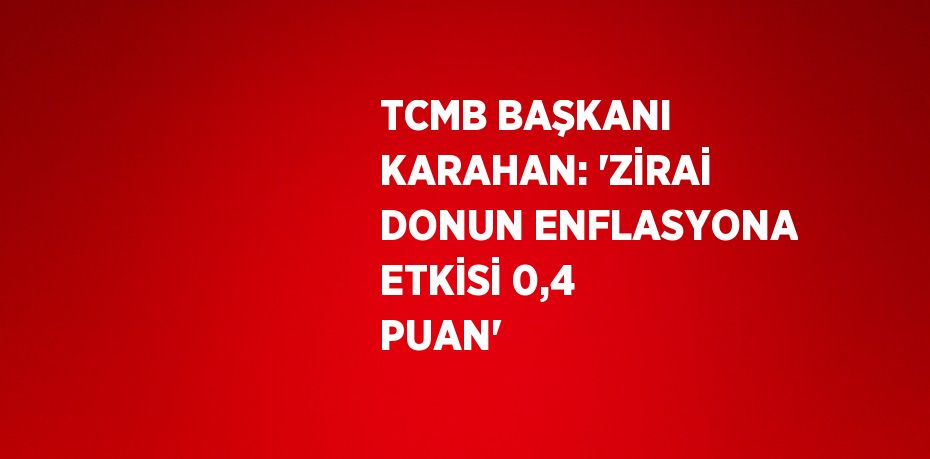 TCMB BAŞKANI KARAHAN: 'ZİRAİ DONUN ENFLASYONA ETKİSİ 0,4 PUAN'