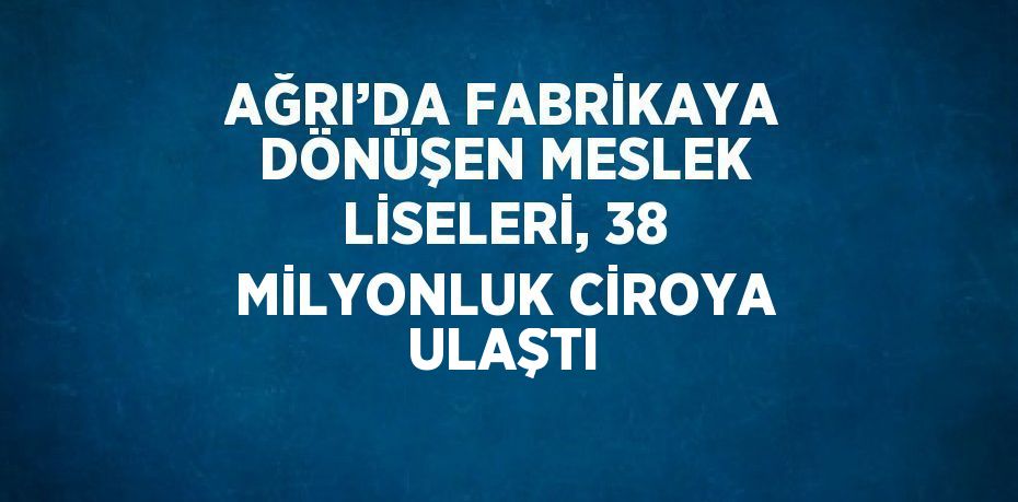 AĞRI’DA FABRİKAYA DÖNÜŞEN MESLEK LİSELERİ, 38 MİLYONLUK CİROYA ULAŞTI