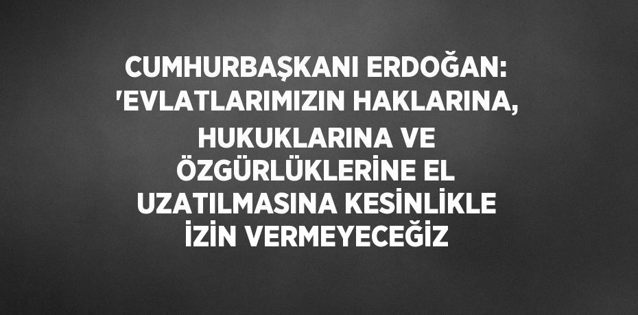 CUMHURBAŞKANI ERDOĞAN: 'EVLATLARIMIZIN HAKLARINA, HUKUKLARINA VE ÖZGÜRLÜKLERİNE EL UZATILMASINA KESİNLİKLE İZİN VERMEYECEĞİZ