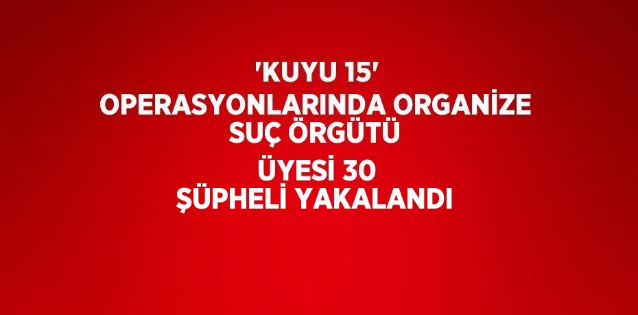 'KUYU 15' OPERASYONLARINDA ORGANİZE SUÇ ÖRGÜTÜ ÜYESİ 30 ŞÜPHELİ YAKALANDI