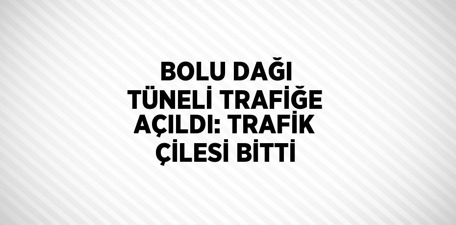 BOLU DAĞI TÜNELİ TRAFİĞE AÇILDI: TRAFİK ÇİLESİ BİTTİ