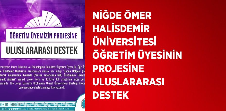 NİĞDE ÖMER HALİSDEMİR ÜNİVERSİTESİ ÖĞRETİM ÜYESİNİN PROJESİNE ULUSLARARASI DESTEK