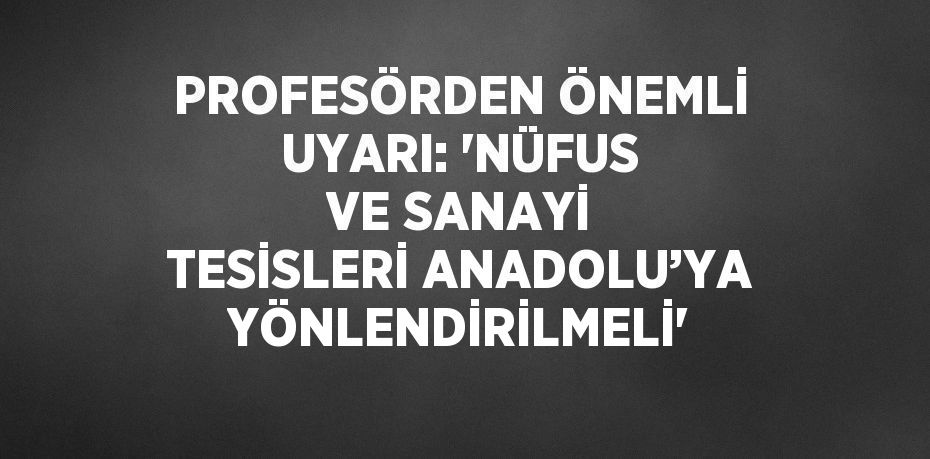 PROFESÖRDEN ÖNEMLİ UYARI: 'NÜFUS VE SANAYİ TESİSLERİ ANADOLU’YA YÖNLENDİRİLMELİ'