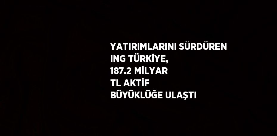 YATIRIMLARINI SÜRDÜREN ING TÜRKİYE, 187.2 MİLYAR TL AKTİF BÜYÜKLÜĞE ULAŞTI