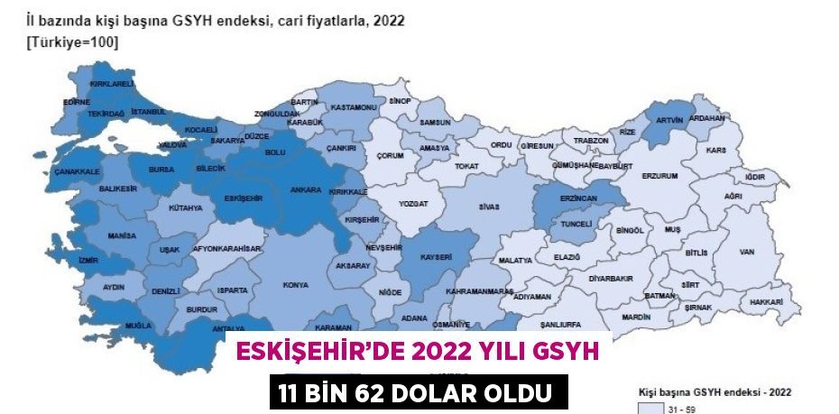 ESKİŞEHİR’DE 2022 YILI GSYH 11 BİN 62 DOLAR OLDU