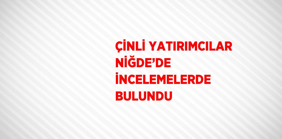 ÇİNLİ YATIRIMCILAR NİĞDE’DE İNCELEMELERDE BULUNDU