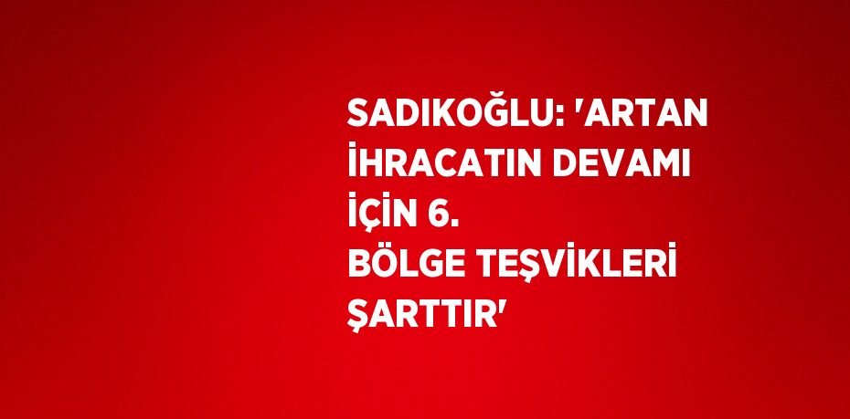 SADIKOĞLU: 'ARTAN İHRACATIN DEVAMI İÇİN 6. BÖLGE TEŞVİKLERİ ŞARTTIR'