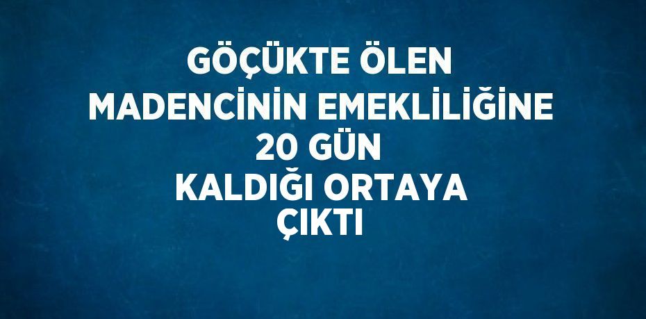 GÖÇÜKTE ÖLEN MADENCİNİN EMEKLİLİĞİNE 20 GÜN KALDIĞI ORTAYA ÇIKTI