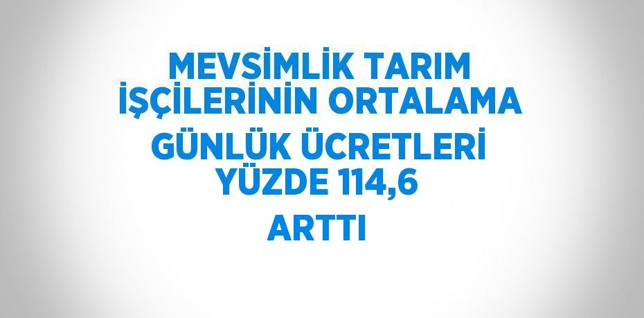 MEVSİMLİK TARIM İŞÇİLERİNİN ORTALAMA GÜNLÜK ÜCRETLERİ YÜZDE 114,6 ARTTI