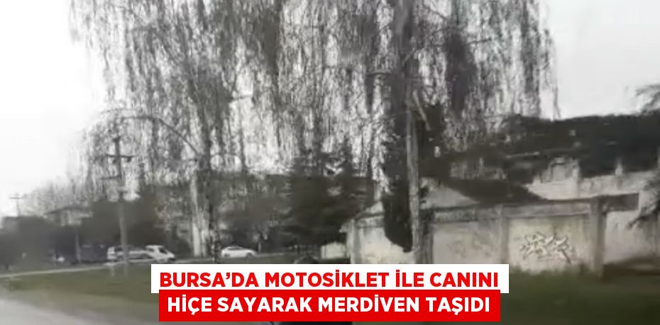 BURSA’DA MOTOSİKLET İLE CANINI HİÇE SAYARAK MERDİVEN TAŞIDI