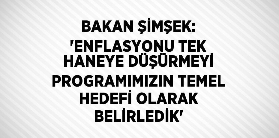 BAKAN ŞİMŞEK: 'ENFLASYONU TEK HANEYE DÜŞÜRMEYİ PROGRAMIMIZIN TEMEL HEDEFİ OLARAK BELİRLEDİK'