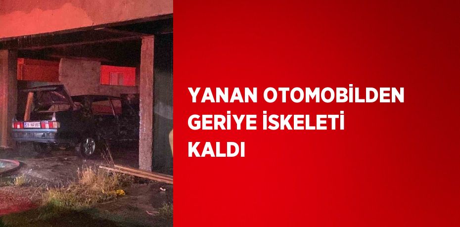 YANAN OTOMOBİLDEN GERİYE İSKELETİ KALDI