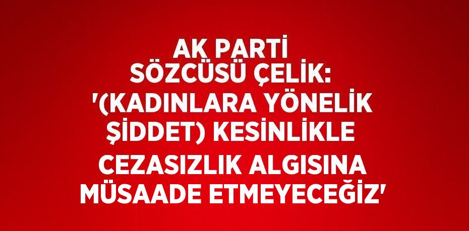 AK PARTİ SÖZCÜSÜ ÇELİK: '(KADINLARA YÖNELİK ŞİDDET) KESİNLİKLE CEZASIZLIK ALGISINA MÜSAADE ETMEYECEĞİZ'