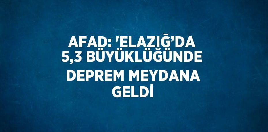 AFAD: 'ELAZIĞ’DA 5,3 BÜYÜKLÜĞÜNDE DEPREM MEYDANA GELDİ