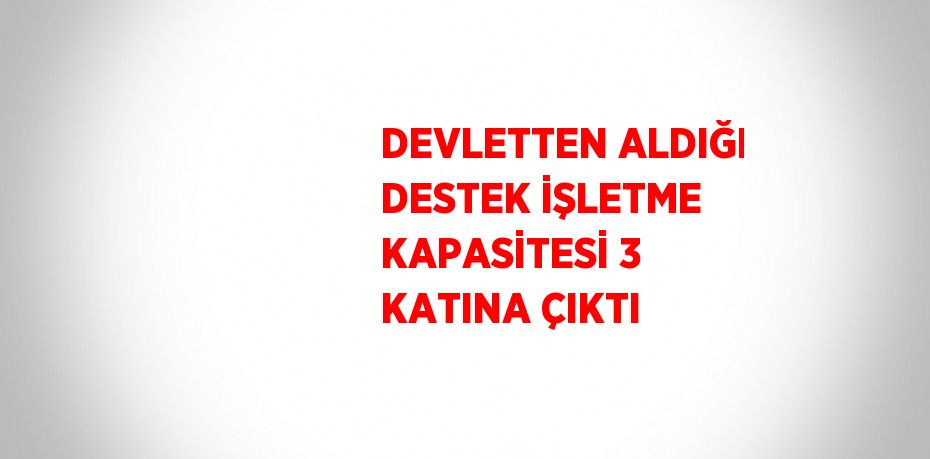 DEVLETTEN ALDIĞI DESTEK İŞLETME KAPASİTESİ 3 KATINA ÇIKTI