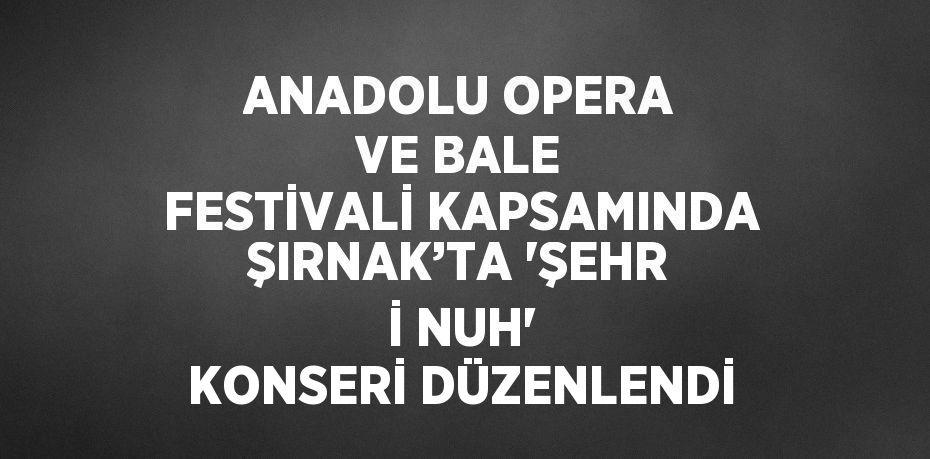 ANADOLU OPERA VE BALE FESTİVALİ KAPSAMINDA ŞIRNAK’TA 'ŞEHR İ NUH' KONSERİ DÜZENLENDİ