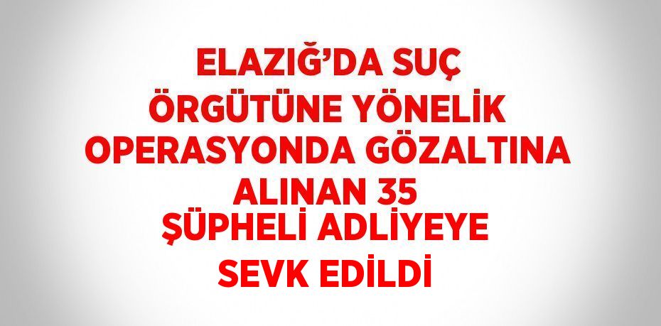 ELAZIĞ’DA SUÇ ÖRGÜTÜNE YÖNELİK OPERASYONDA GÖZALTINA ALINAN 35 ŞÜPHELİ ADLİYEYE SEVK EDİLDİ