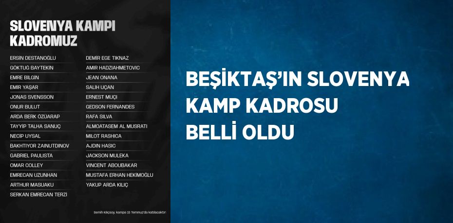 BEŞİKTAŞ’IN SLOVENYA KAMP KADROSU BELLİ OLDU