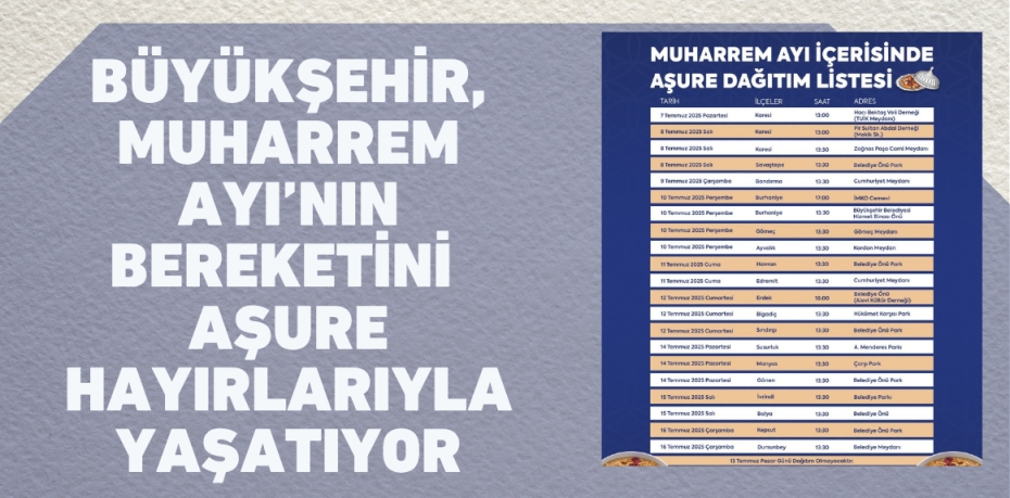 Büyükşehir, Muharrem Ayı’nın bereketini  aşure hayırlarıyla yaşatıyor