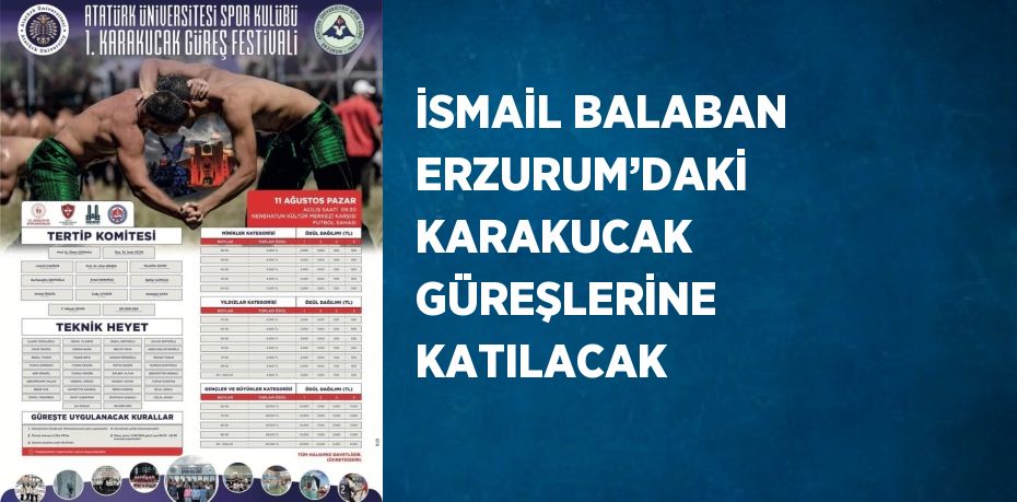 İSMAİL BALABAN ERZURUM’DAKİ KARAKUCAK GÜREŞLERİNE KATILACAK