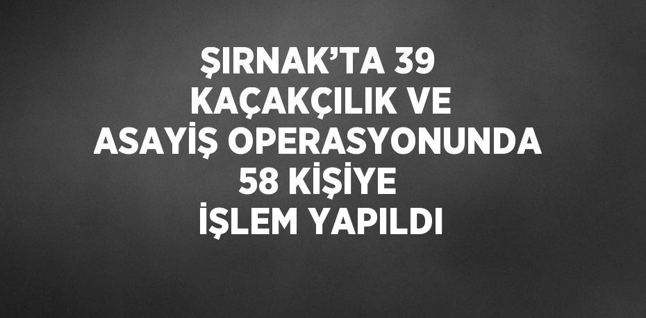 ŞIRNAK’TA 39 KAÇAKÇILIK VE ASAYİŞ OPERASYONUNDA 58 KİŞİYE İŞLEM YAPILDI