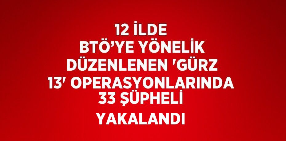 12 İLDE BTÖ’YE YÖNELİK DÜZENLENEN 'GÜRZ 13' OPERASYONLARINDA 33 ŞÜPHELİ YAKALANDI