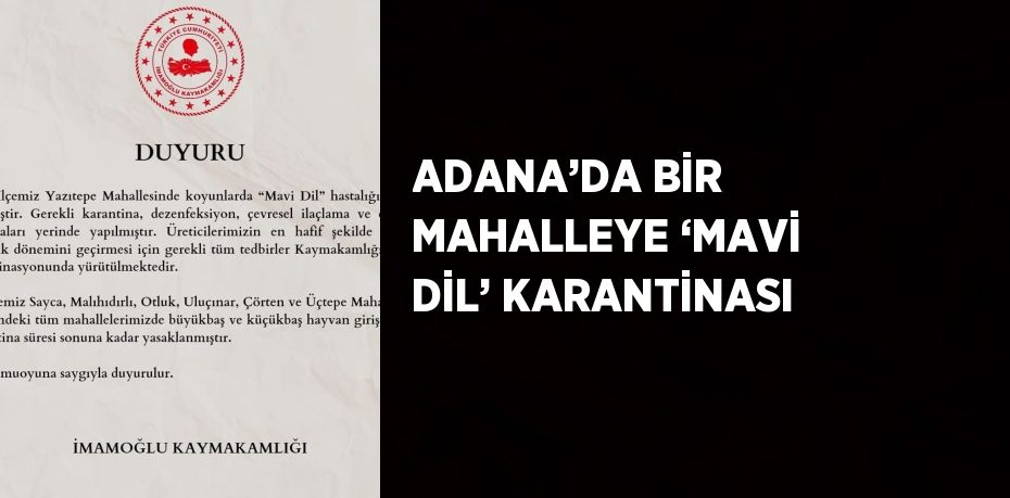 ADANA’DA BİR MAHALLEYE ‘MAVİ DİL’ KARANTİNASI