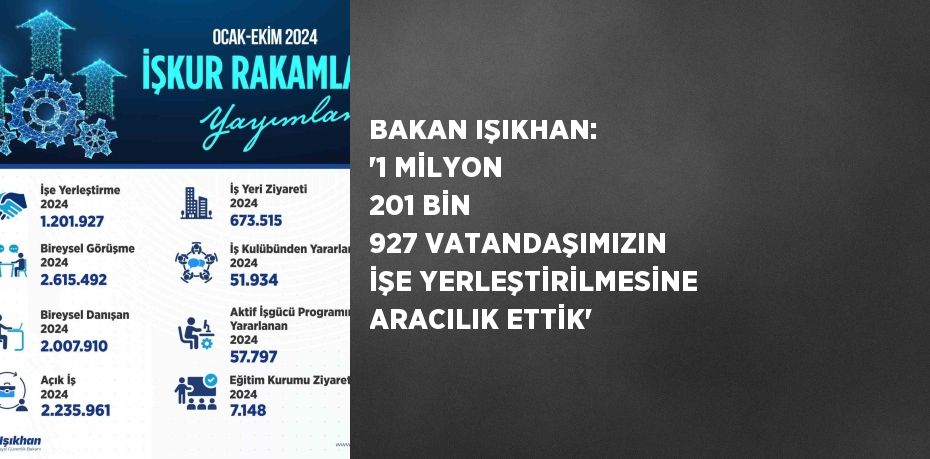 BAKAN IŞIKHAN: '1 MİLYON 201 BİN 927 VATANDAŞIMIZIN İŞE YERLEŞTİRİLMESİNE ARACILIK ETTİK'