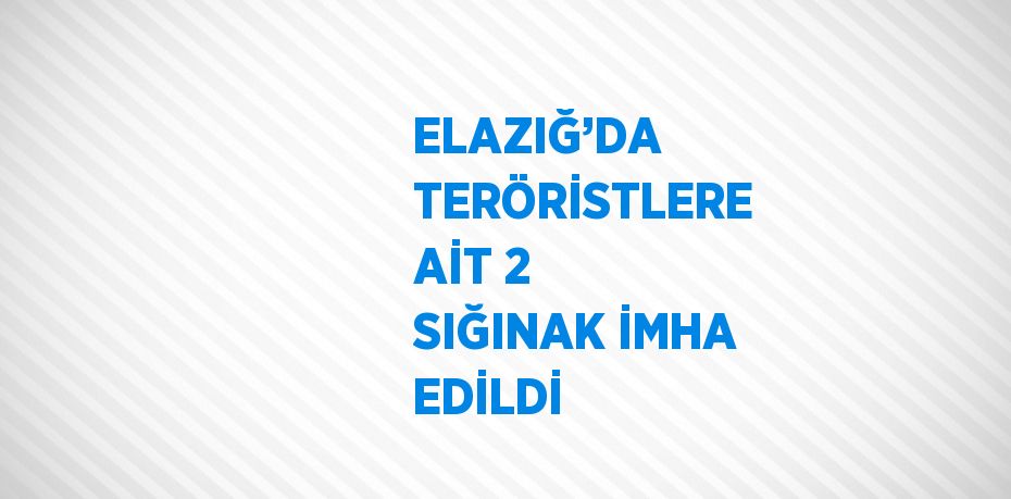 ELAZIĞ’DA TERÖRİSTLERE AİT 2 SIĞINAK İMHA EDİLDİ