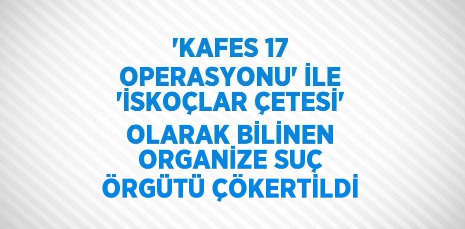 'KAFES 17 OPERASYONU' İLE 'İSKOÇLAR ÇETESİ' OLARAK BİLİNEN ORGANİZE SUÇ ÖRGÜTÜ ÇÖKERTİLDİ