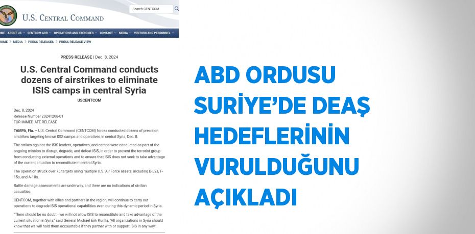 ABD ORDUSU SURİYE’DE DEAŞ HEDEFLERİNİN VURULDUĞUNU AÇIKLADI