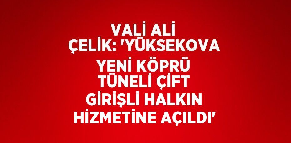 VALİ ALİ ÇELİK: 'YÜKSEKOVA YENİ KÖPRÜ TÜNELİ ÇİFT GİRİŞLİ HALKIN HİZMETİNE AÇILDI'