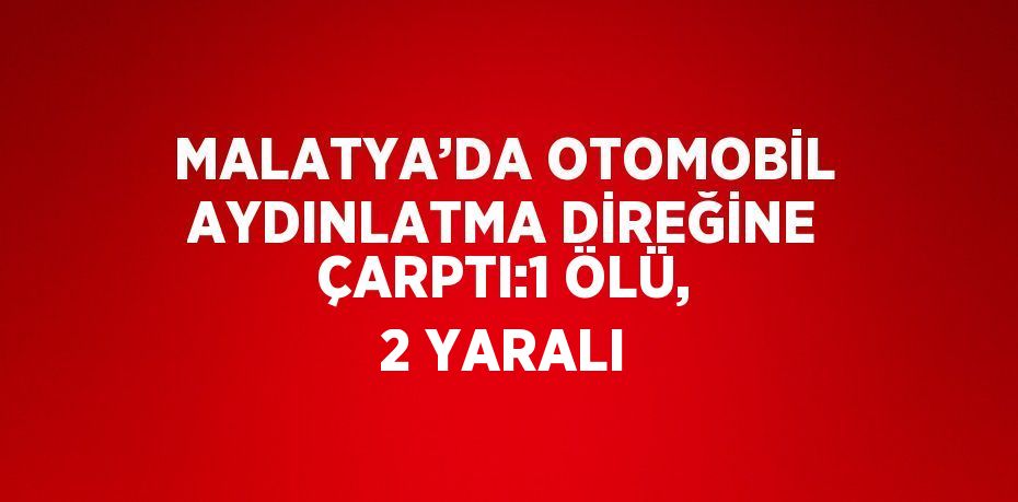 MALATYA’DA OTOMOBİL AYDINLATMA DİREĞİNE ÇARPTI:1 ÖLÜ, 2 YARALI