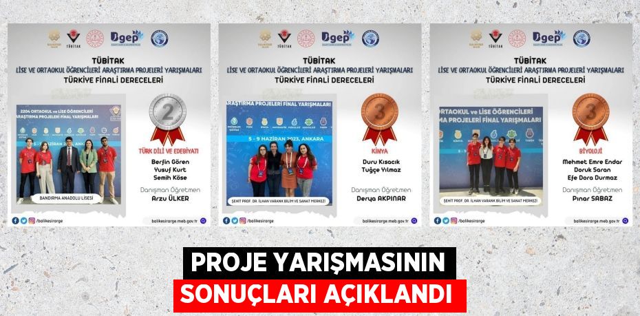 PROJE YARIŞMASININ SONUÇLARI AÇIKLANDI