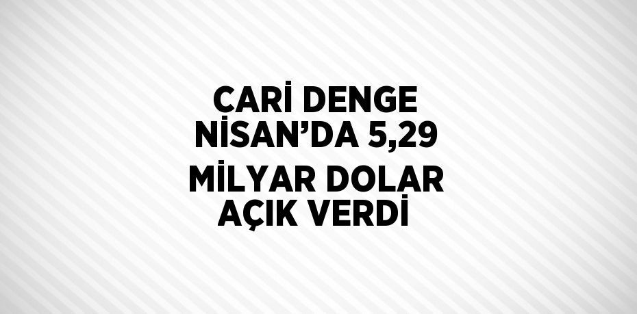 CARİ DENGE NİSAN’DA 5,29 MİLYAR DOLAR AÇIK VERDİ