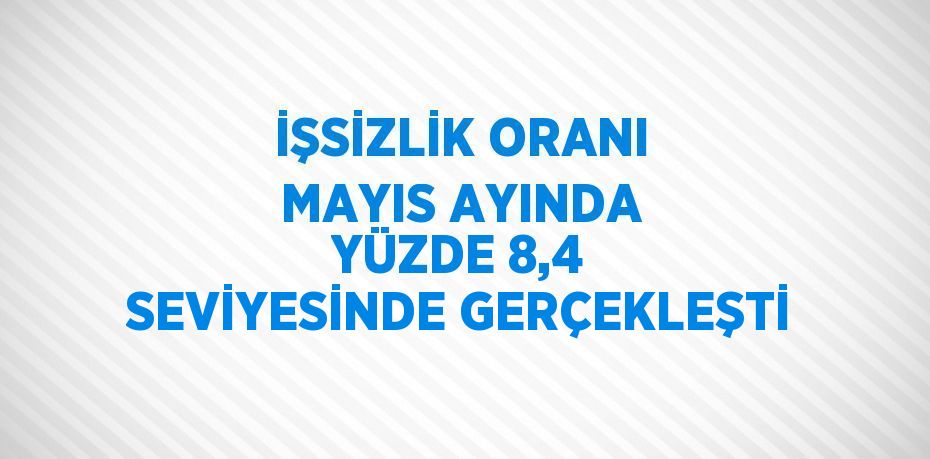 İŞSİZLİK ORANI MAYIS AYINDA YÜZDE 8,4 SEVİYESİNDE GERÇEKLEŞTİ