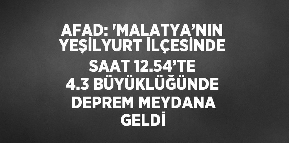 AFAD: 'MALATYA’NIN YEŞİLYURT İLÇESİNDE SAAT 12.54’TE 4.3 BÜYÜKLÜĞÜNDE DEPREM MEYDANA GELDİ